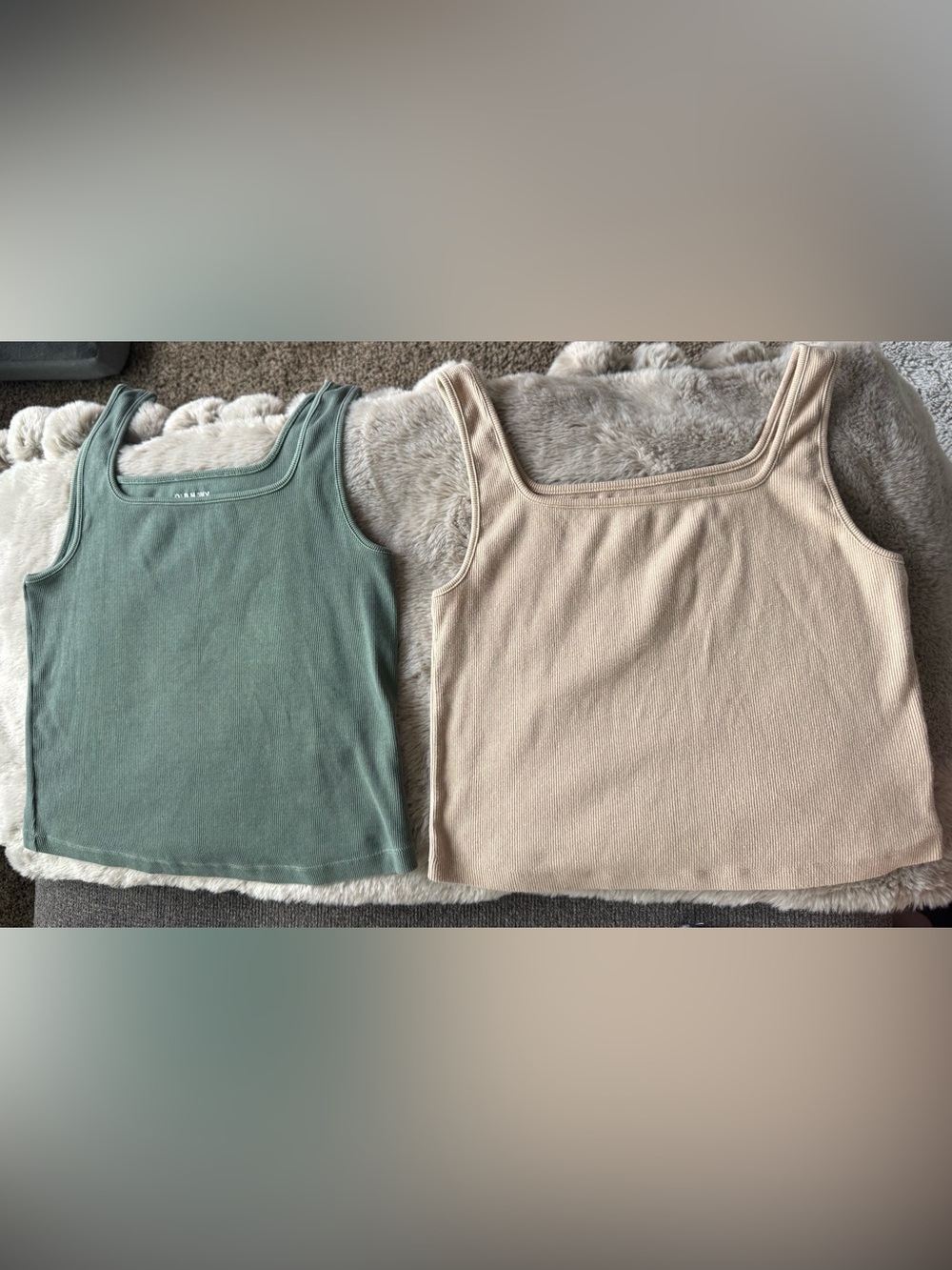 Old Navy Ribbed Tank Duo — Sage Green & Beige